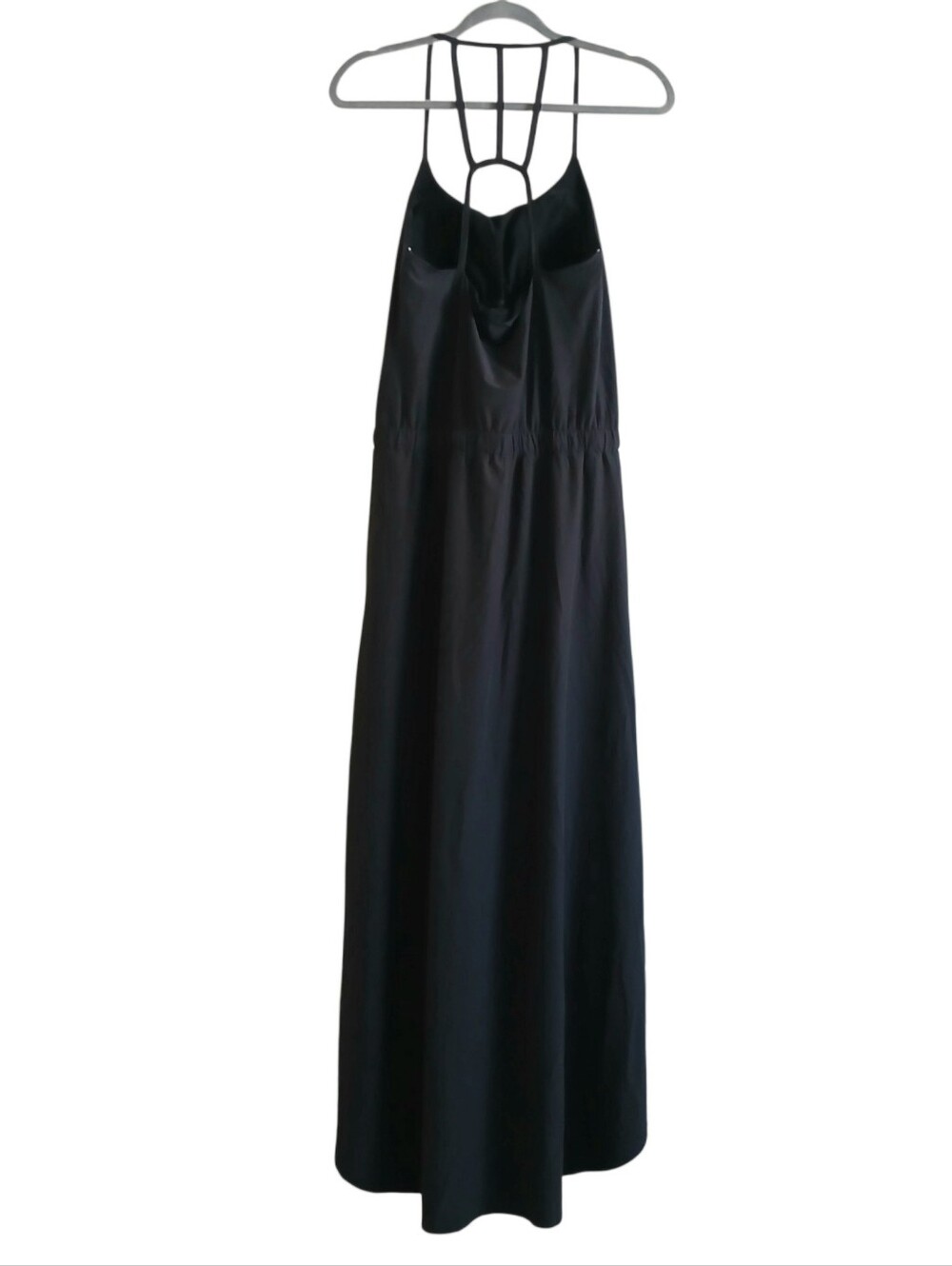 ATHLETA High Low Maxi Dress Women's 4 Black Cinch Waist Built In Padded Bra - Picture 2 of 8